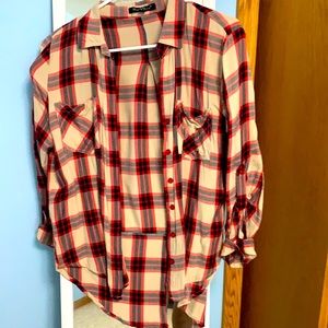 Cream Red Plaid Flannel
